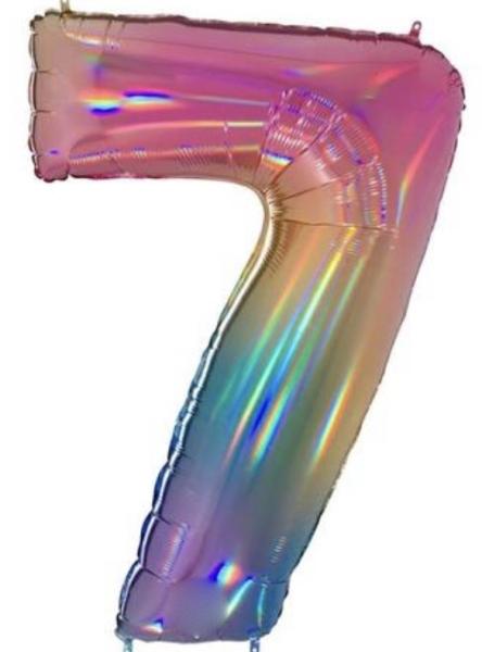 Folienballon - Zahl 7: Regenbogenfarben - ø 83cm